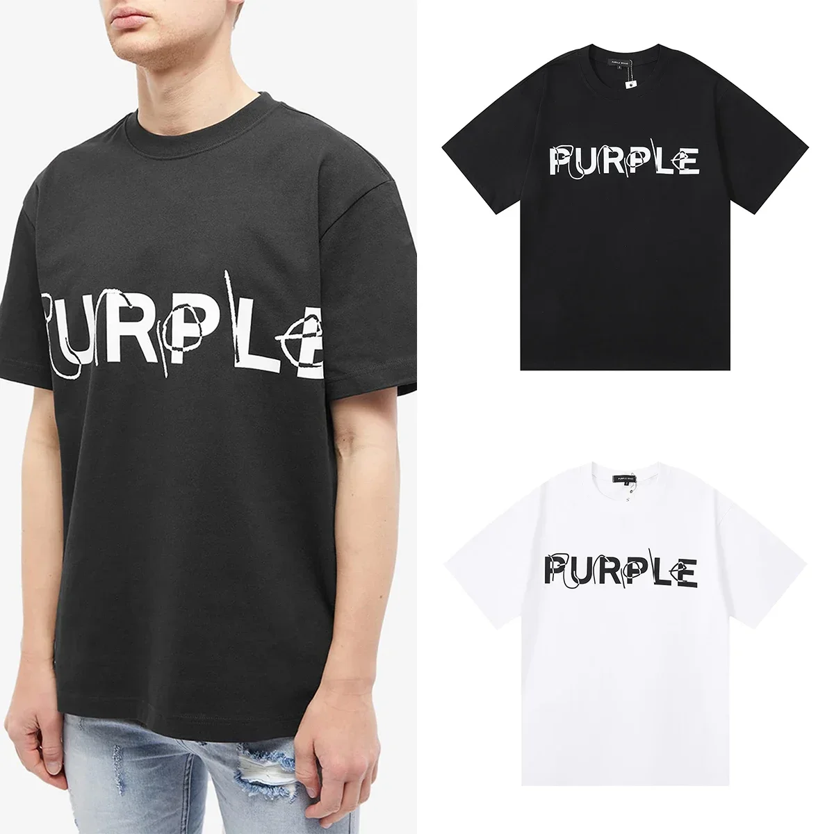 

Purple Brand Letter Printing Tee Men Women Streetwear White Black T Shirt Casual Short Sleeve T-Shirt