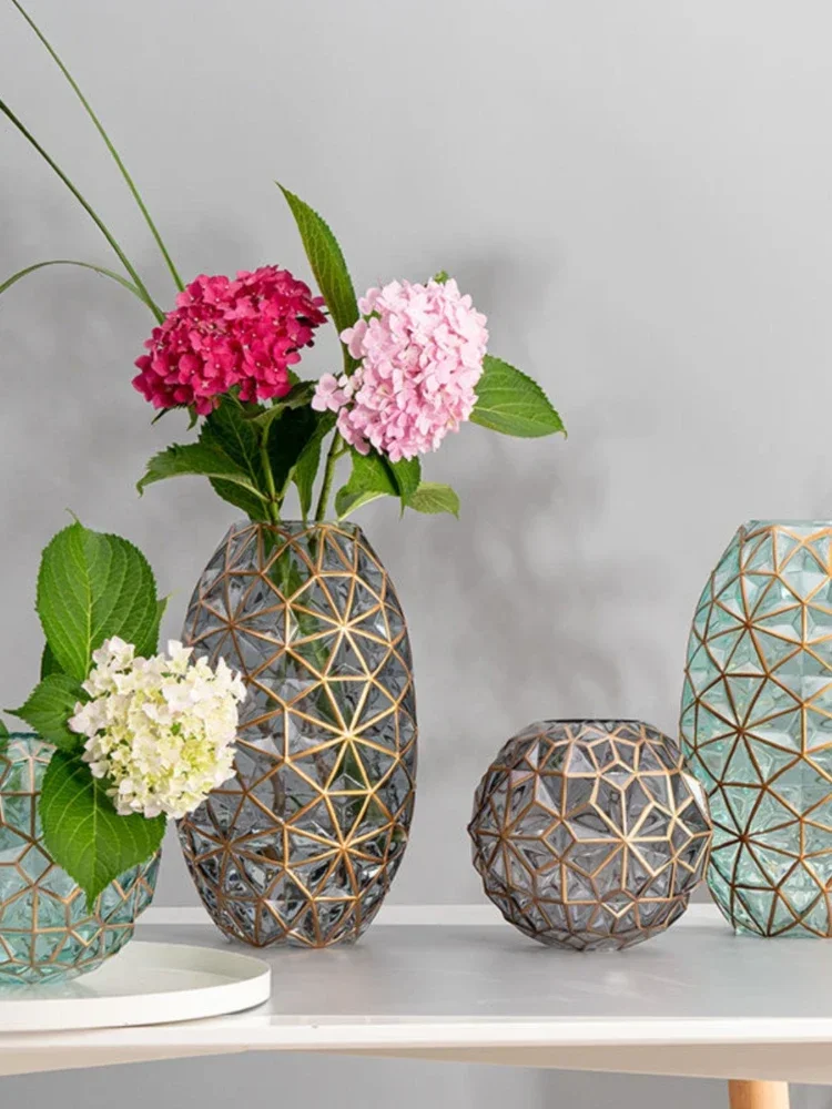 

Vase Glass Creative Diamond Shape Color Gold Painting Art Home High-End Living Room Decorations Decoration Water-Raising Flowers