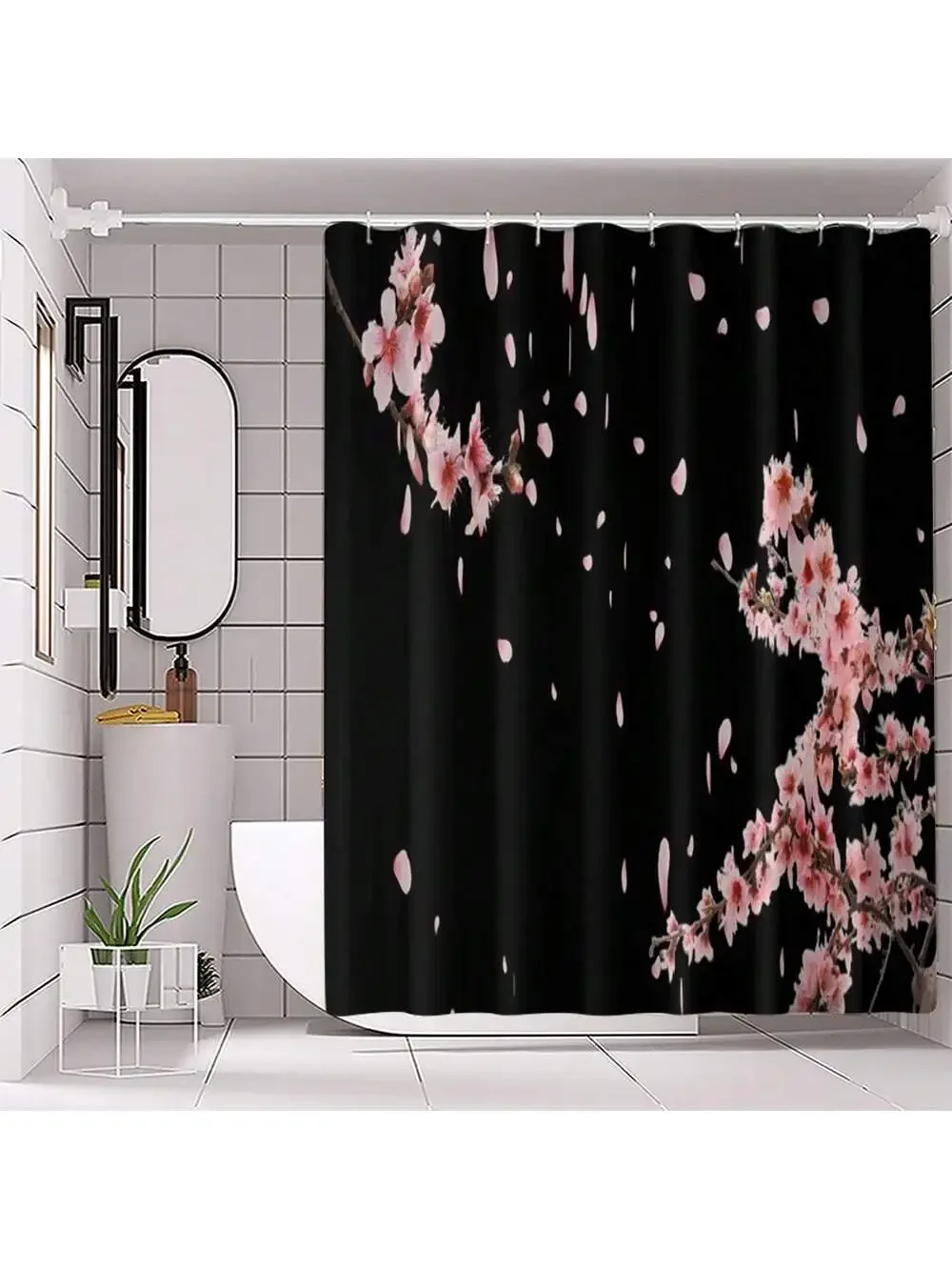 4pcs Modern style printing Shower Curtain Set With 12 Hooks, Anti-Slip Bathroom Mat, U-Shaped Toilet Rug, Bathroom Curtain Set 4
