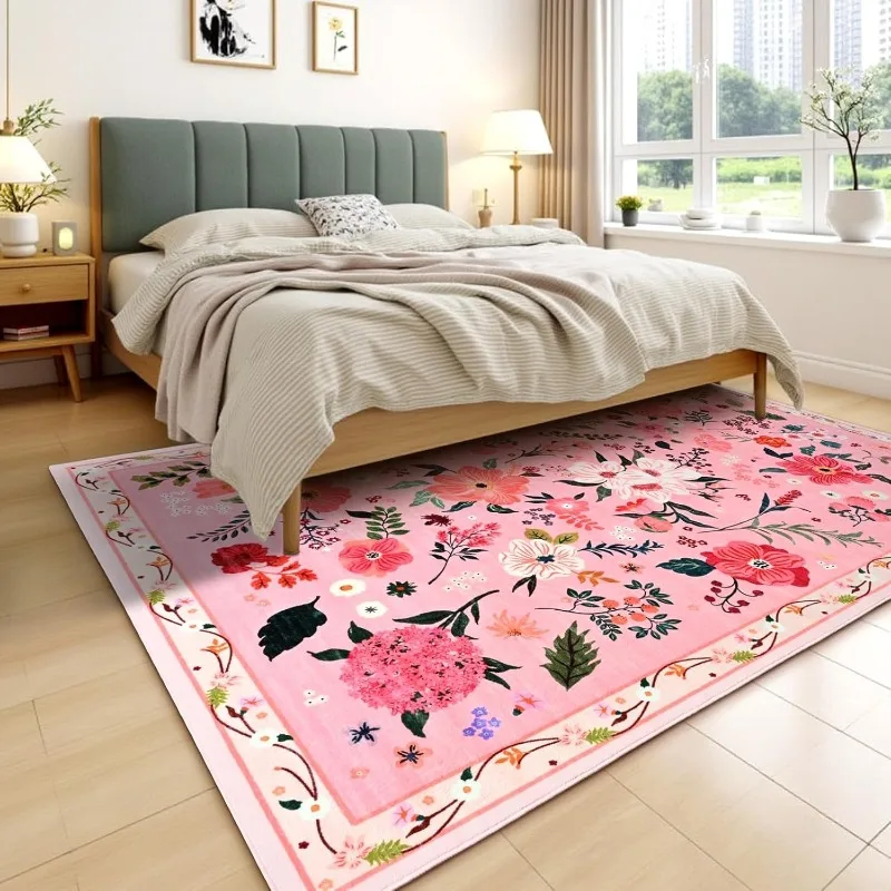 Carpet for Living Room Nordic Retro Floral Bedroom Rug Large Area Machine Washable Non-slip Coffee Table Sofa Floor Mat Tapis 러그