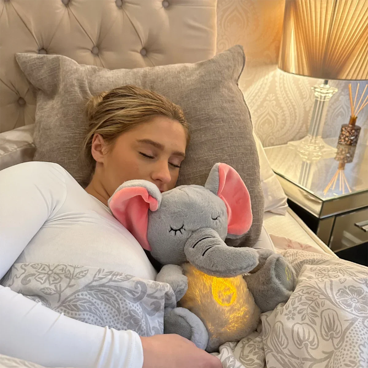 Baby Breathing Soothing Elephant Plush Doll 4 Modes Music and Light Sensory Stuffed Toy Kids Gift