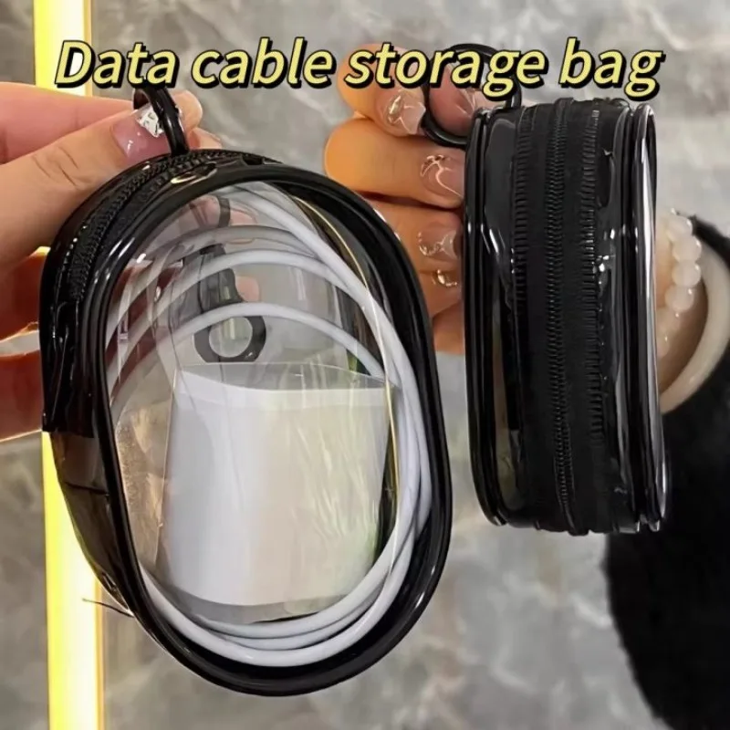 Tragbare transparente Mini-Aufbewahrungstasche mit Reißverschluss, multifunktionale Kopfhörer- und Ladekoffer, Reisezubehör mit Schlüsselanhänger – Detail 1
