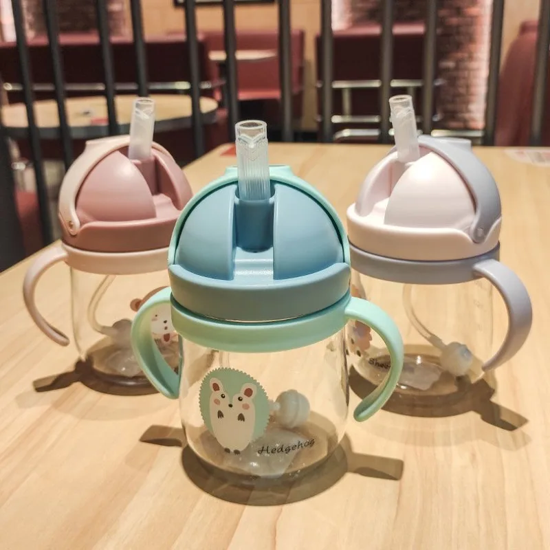 300ml  마시는 컵 먹이 병 빨대 중력 공으로 질식 방지 손잡이가있는 넓은 구경 우유 물병
