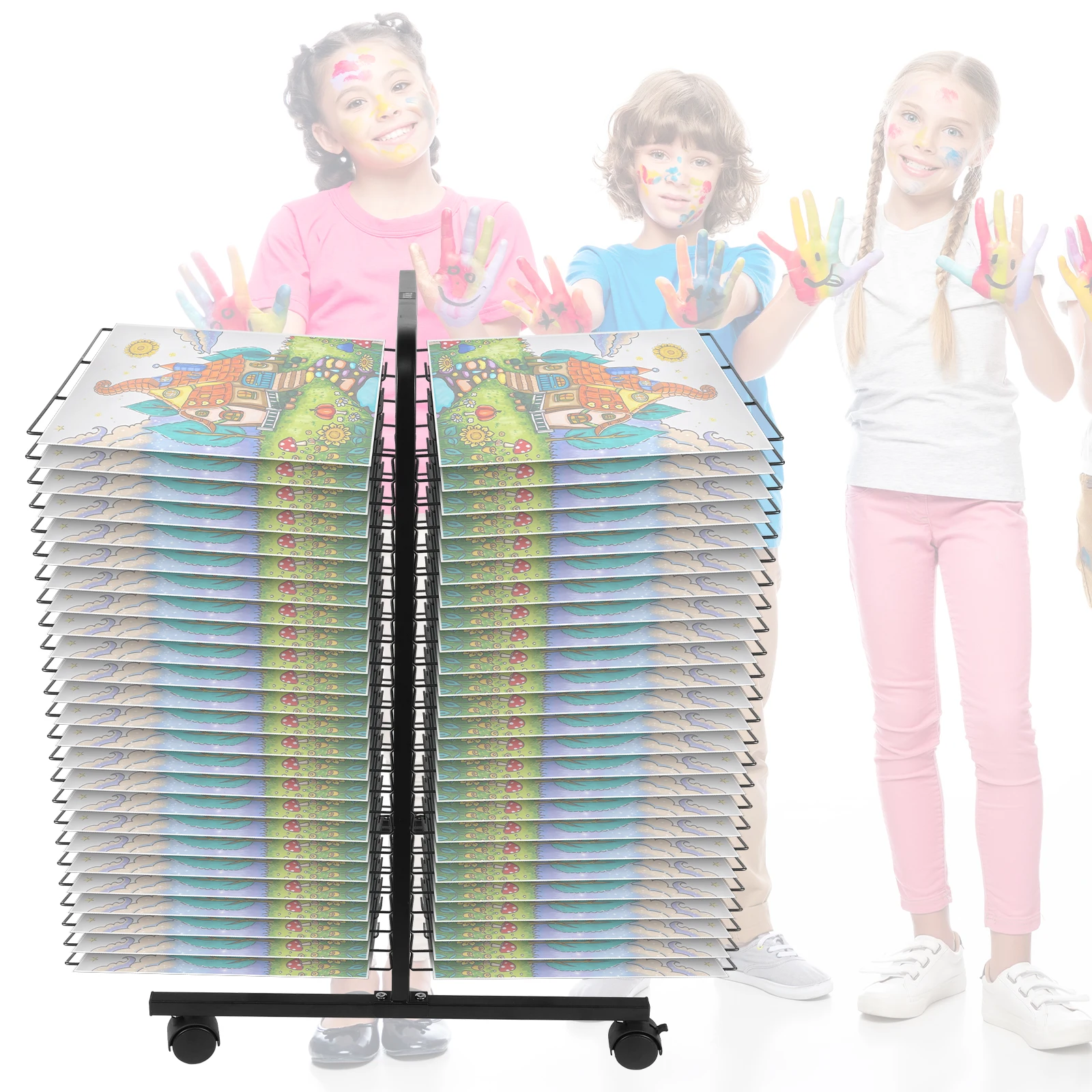 50 Floors Art Drying Rack Double Sided Mobile Painting Drying Rack Rolling Art Rack Cart for Painting Craft Artwork Storage