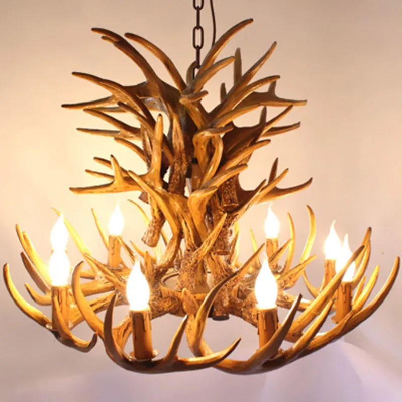 

American Country Resin Candle Antler Chandelier Europe Deer Horn Chandeliers Lighting Fixtures,Vintage kitchen chandeliers