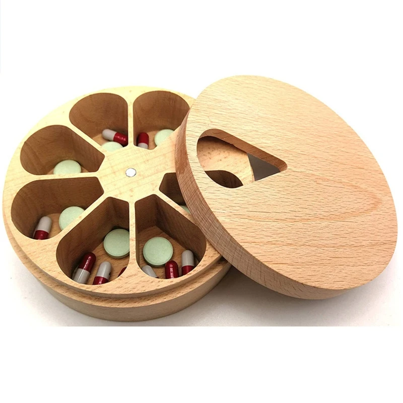 

7 Days Pill Organiser, Weekly Pill Box Pill Planner for Daily Medication, Vitamins, Wood Daily Pill Organizer Case Box