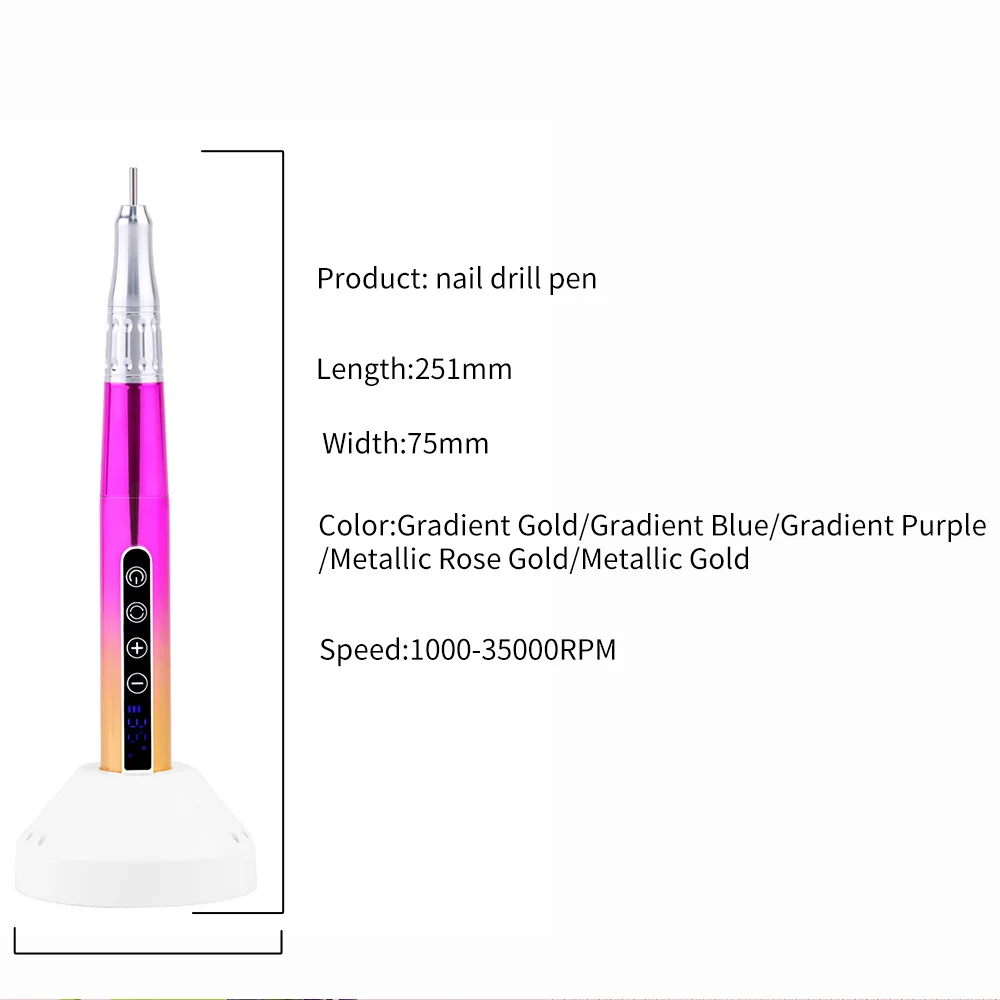 65w Portable Coreless Motor Cordless Nail Drill 35000RPM Electric Handle Pen Drill Pedicure Rechargeable Handpiece LCD Display 6