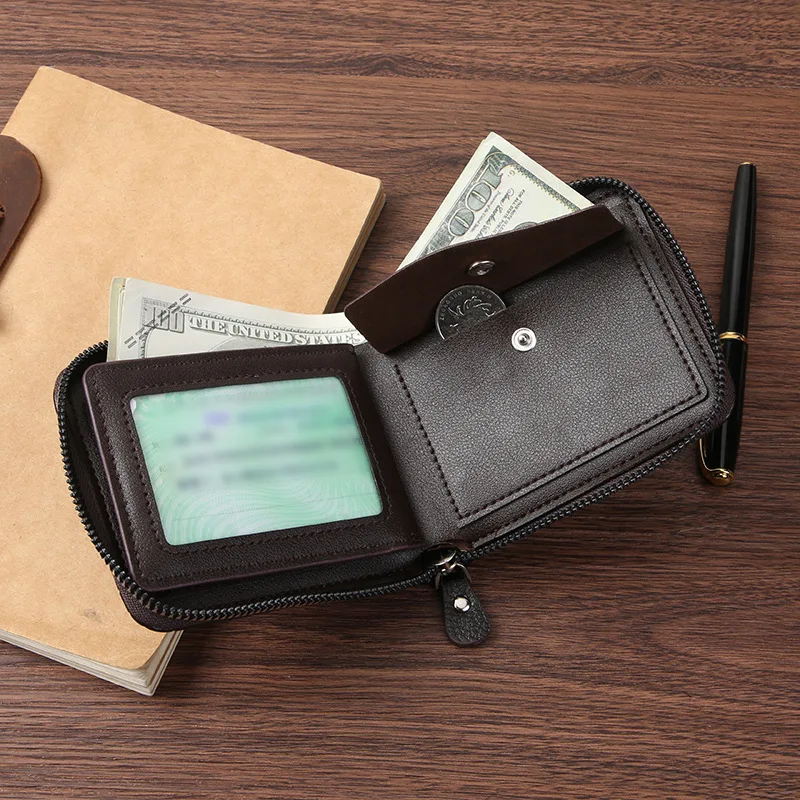 Vintage Leather Men’s Wallet Luxury Mens Purse Male Zipper Card Holders with Coin Pocket Rfid Wallets Gifts for Men Money Bag