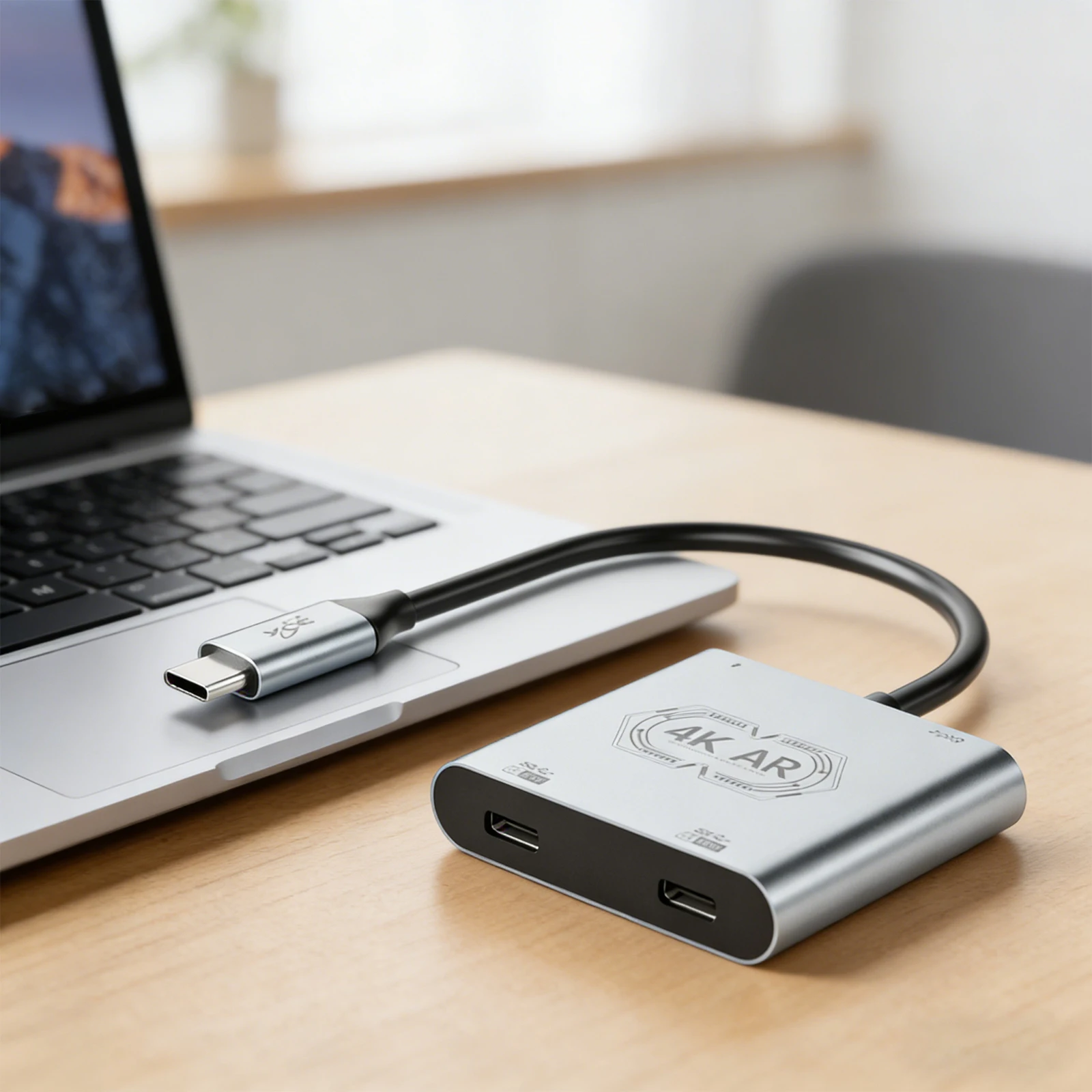4-in-1 듀얼 USB-C 디스플레이 허브 플러그 앤 플레이 컴팩트 USB C-AR 글래스 및 휴대폰, 태블릿, 노트북, PC용 충전 어댑터