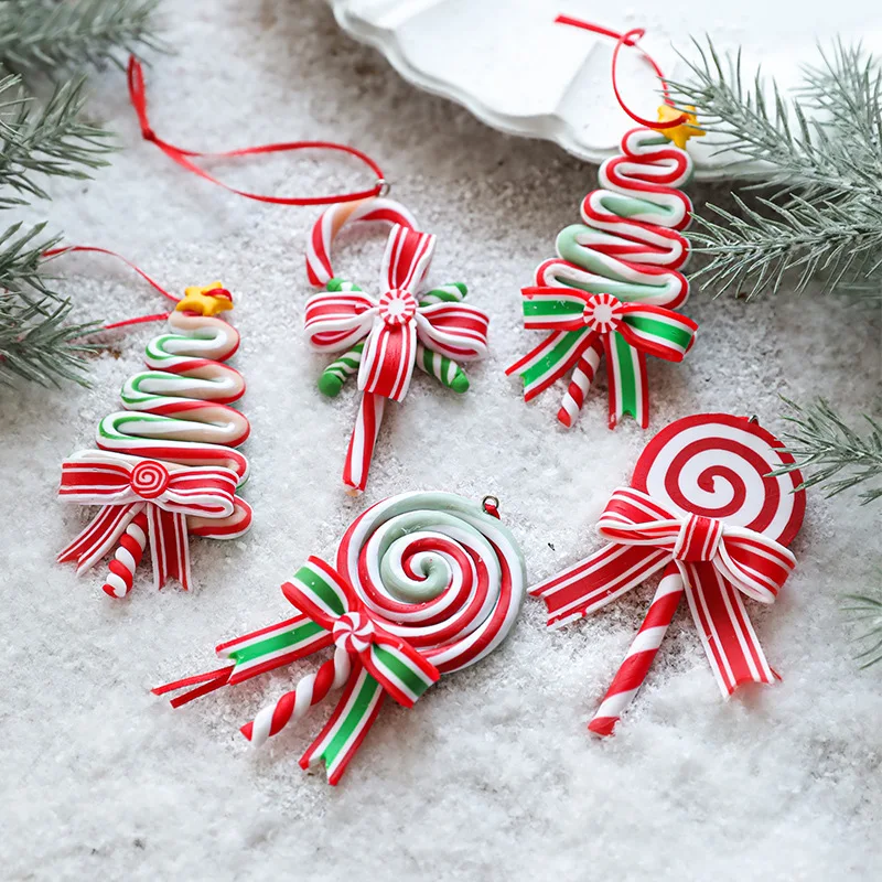 5 adornos de bastón de caramelo para árbol de Navidad: decoración colgante de caramelos de menta para coronas y fiestas (estilo básico rojo y blanco)