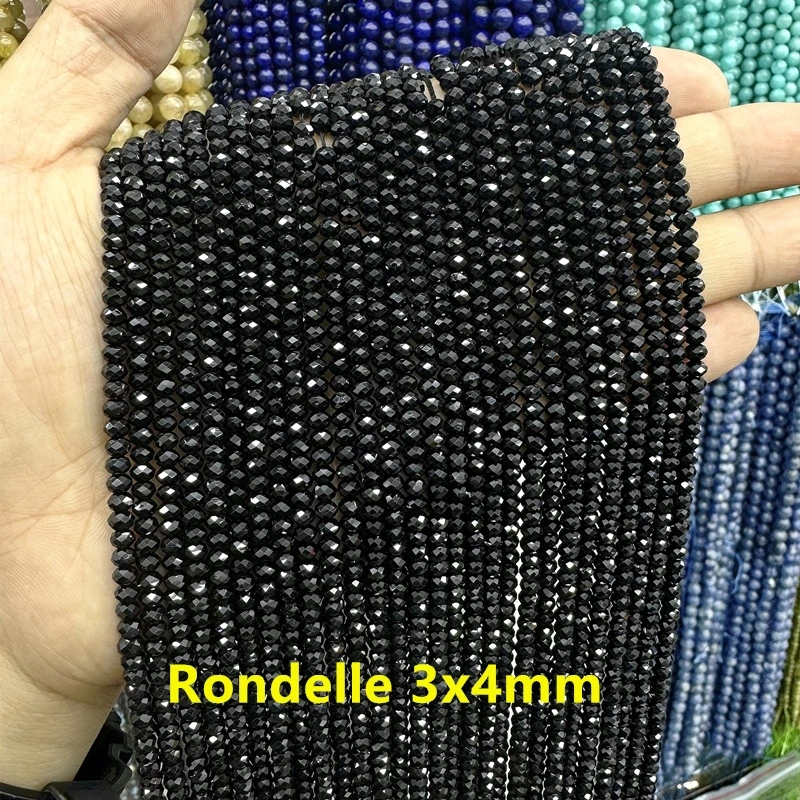 자연면 처리 된 블랙 스피넬 100% 반짝 이는 밝은 품질 느슨한 라운드 비즈 2/3/4/6MM 15Inch 보석 만들기 팔찌 목걸이