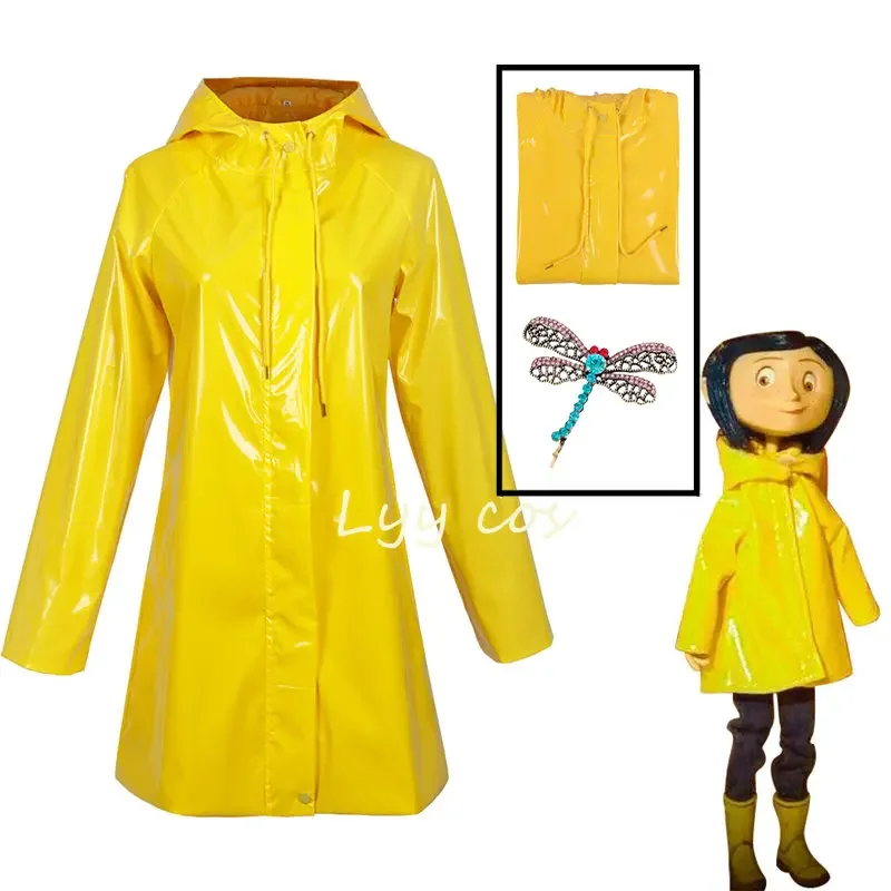

Женский костюм для косплея Coraline, желтый тренчкот для косплея