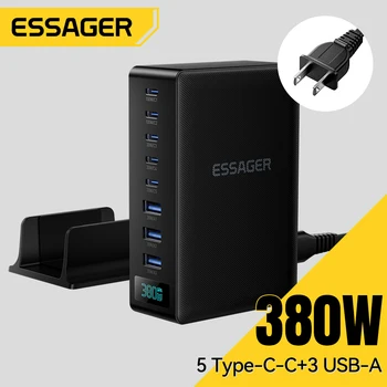 Support de charge rapide GaN Essager 380W 8-en-1 pour ordinateur portable et iPhone 17/16/15 Pro Max, MacBook Air, Xiaomi