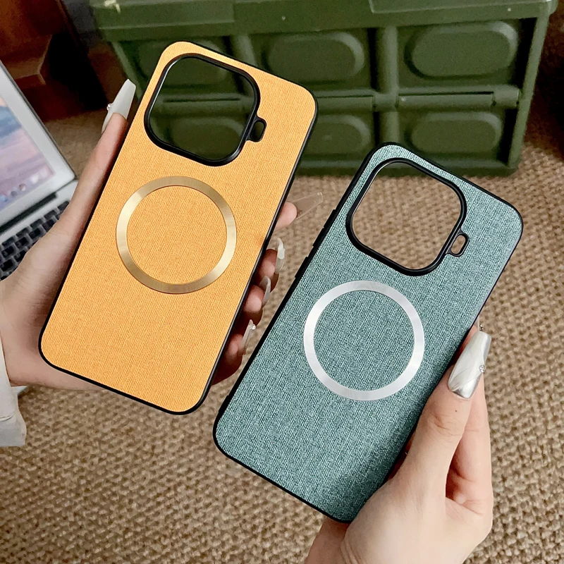 Premium Magnetic Woven Cloth Pattern Anti-Slip Protective Phone Case