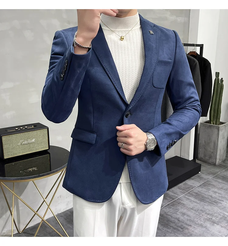 blazer for men wedding Color 6 Costume Homme Deerskin Jacket Suit Men Casual Slim Blazer Hombre Suit Leather Jacket Men Terno Masculino Men Clothing casual blazer