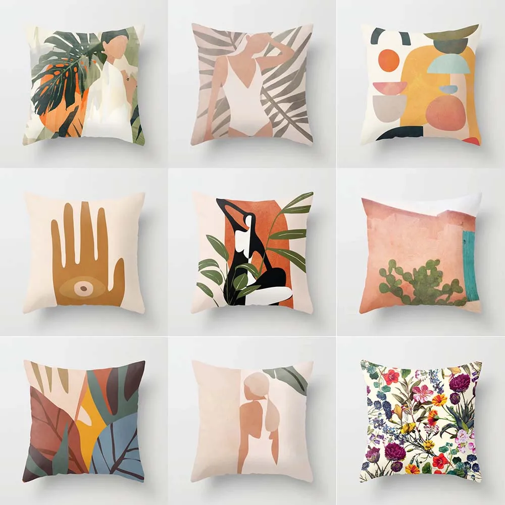 

Nordic Simple Green Plant Leaf Print Pattern Cushion Cover Home Living Room Sofa Decorative Pillow 45*45cm