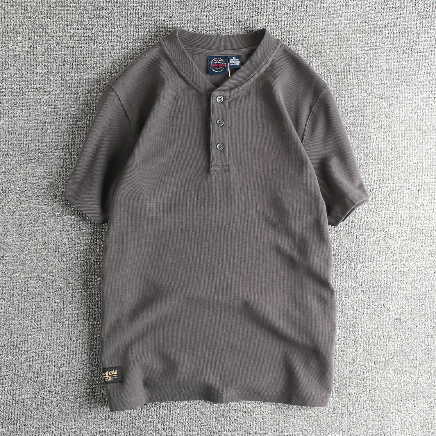 Waffle kumaş erkek kısa kollu tişört retro trend gençlik net renk yarım kollu