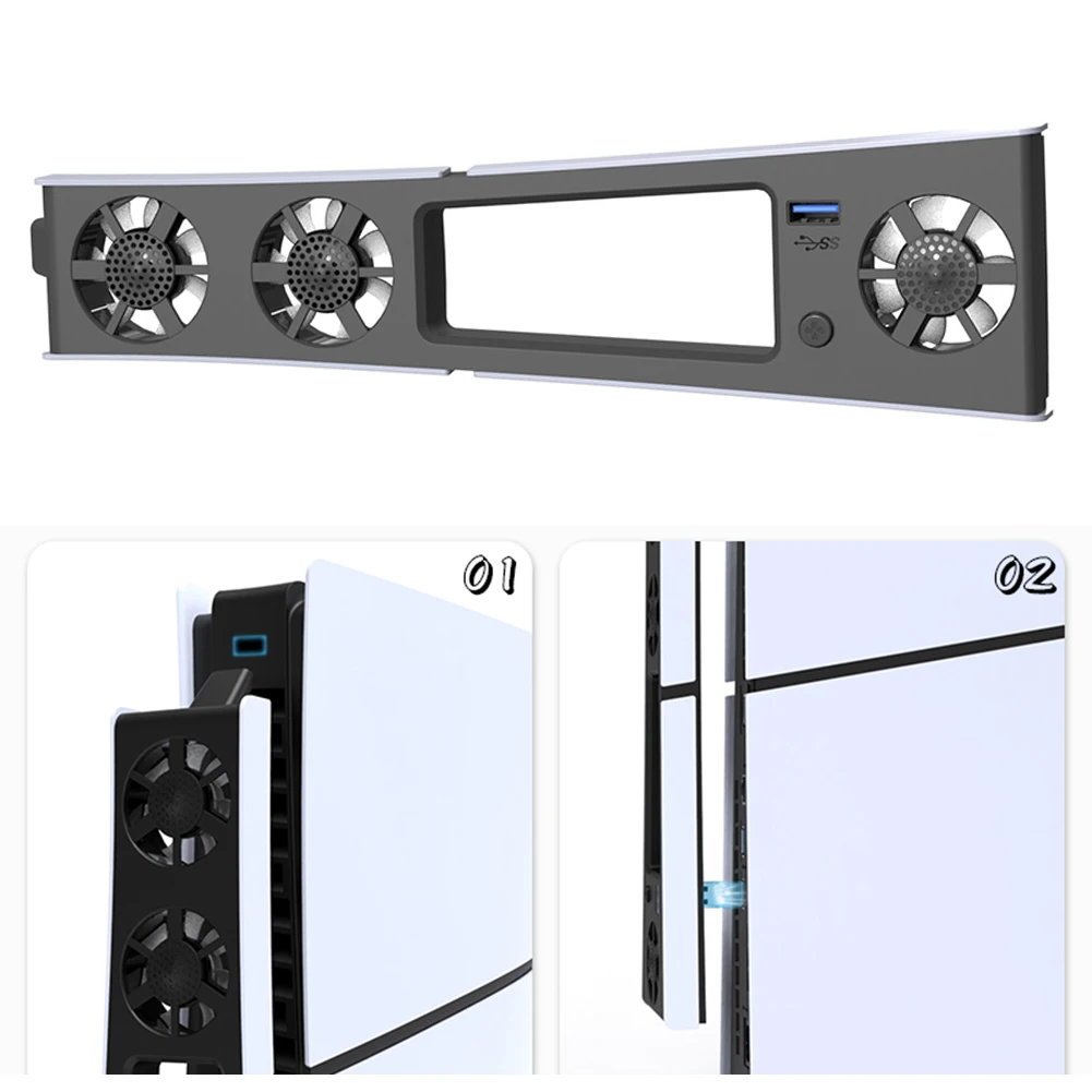 PS5 슬림 콘솔 냉각 선풍기, 속도 조절 가능, 효율적인 냉각 시스템, LED 조명 포함, USB 3.0 포트 포함