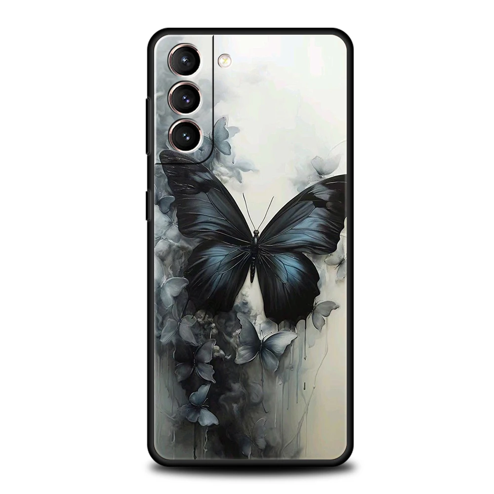 Elegant Black & White Butterfly Pattern Soft TPU Phone Case