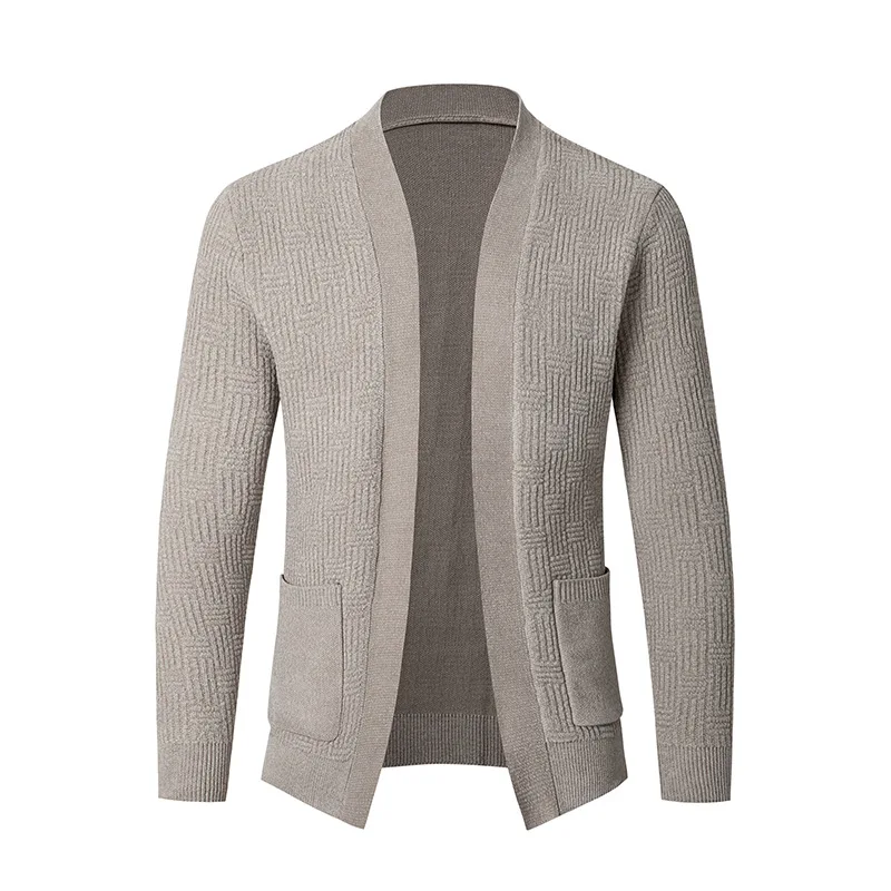 

New Men's Solid Color Jacquard Small Suit Cardigan Autumn Business Casual Coat Youth Style Knitwear