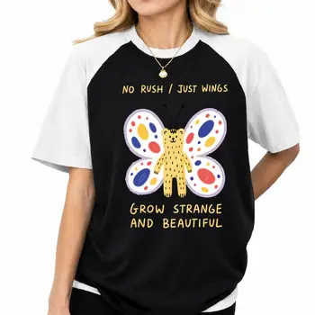 Butterfly "Just Wings Grow Strange And Beautiful" T-Shirt Vintage Raglan Sleeve Cotton Tees Women's Casual American Style Tshirt 1