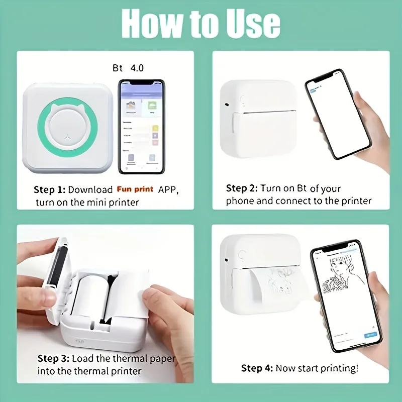 Wireless Mini Printer - Portable Thermal Label Maker, 203DPI for Notes, Diaries, Work, Receipts and DIY Crafts, Wireless Connect