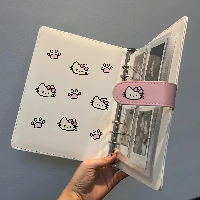 MINISO Kawaii Hello Kitty Soft Shell Photocards HolderA5 Loose-leaf Storage Book Four-square 3-inch Photo Card School Supplies
