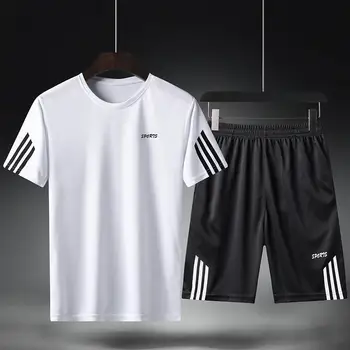 Summer Breathable Sports Suit Men's Short-Sleeved Shorts Loose Quick Drying T-Shirt Short Quarter Pants Casual Running Suit 1