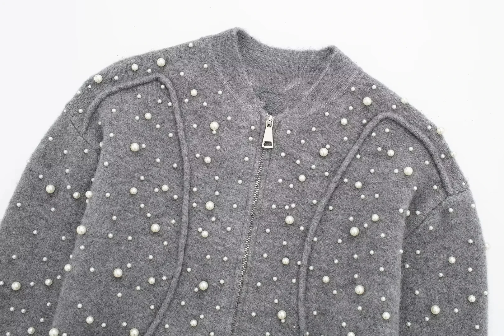 Women's Cardigan Sweaters Pearl Knitted Jackets Knitwear Long Sleeve Jumpers Knit Jackets inszar 2023 Gray Woman Sweaters Jacket