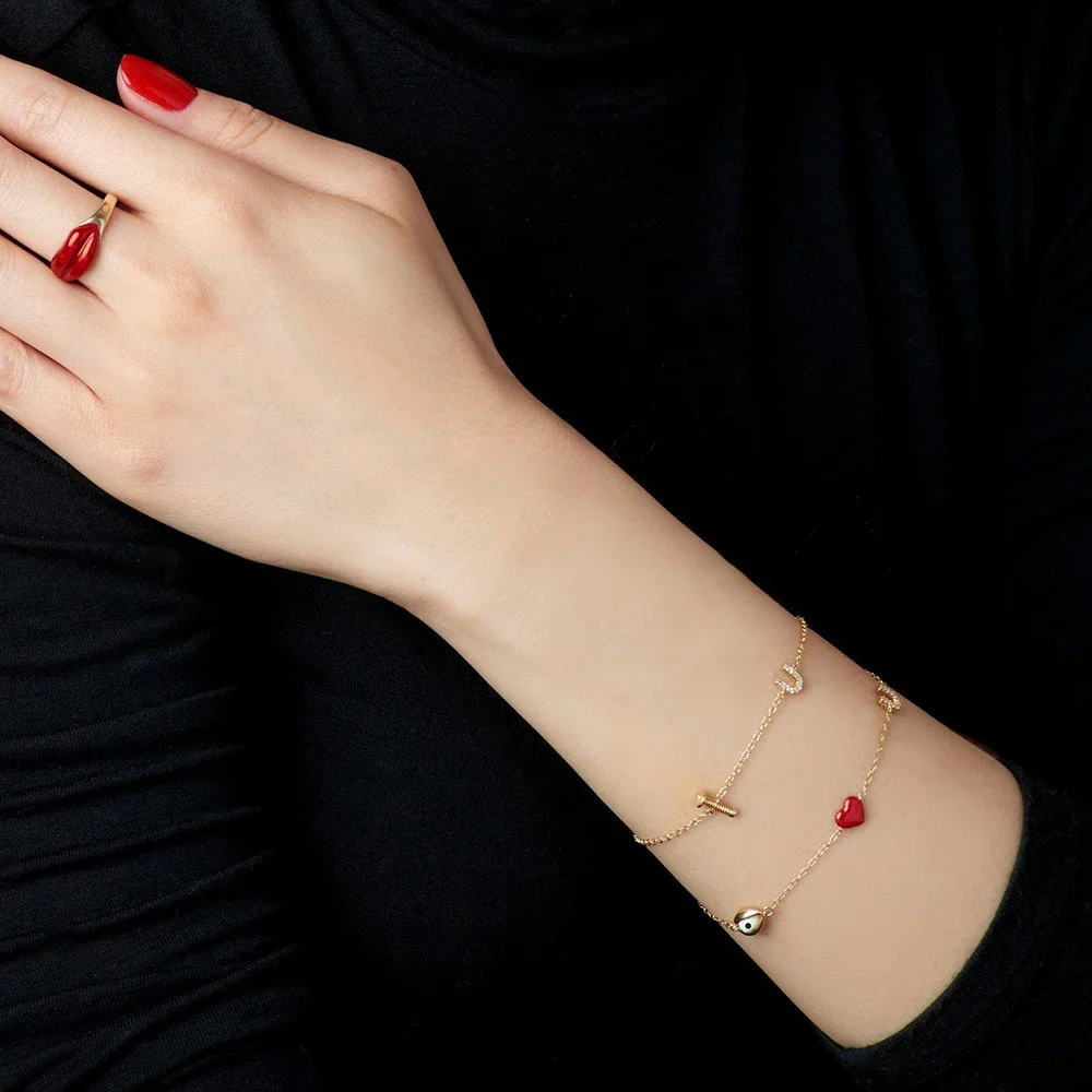 Minimalist 18K Gold Plated Metal Chain Rivet U-shape Women's Bracelet Waterproof Anti Allergic Adjustable Bracelets Jewelry Gift