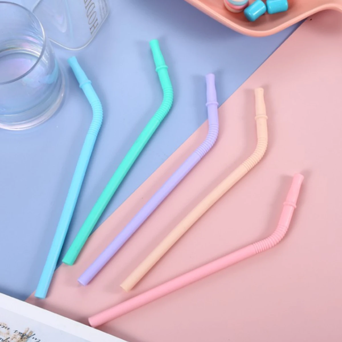 Eco-Friendly Silicone Straws Set of 5 Reusable for Kids Includes Cleaning Brush Perfect Birthday Gift for Cups reusable silicone straws