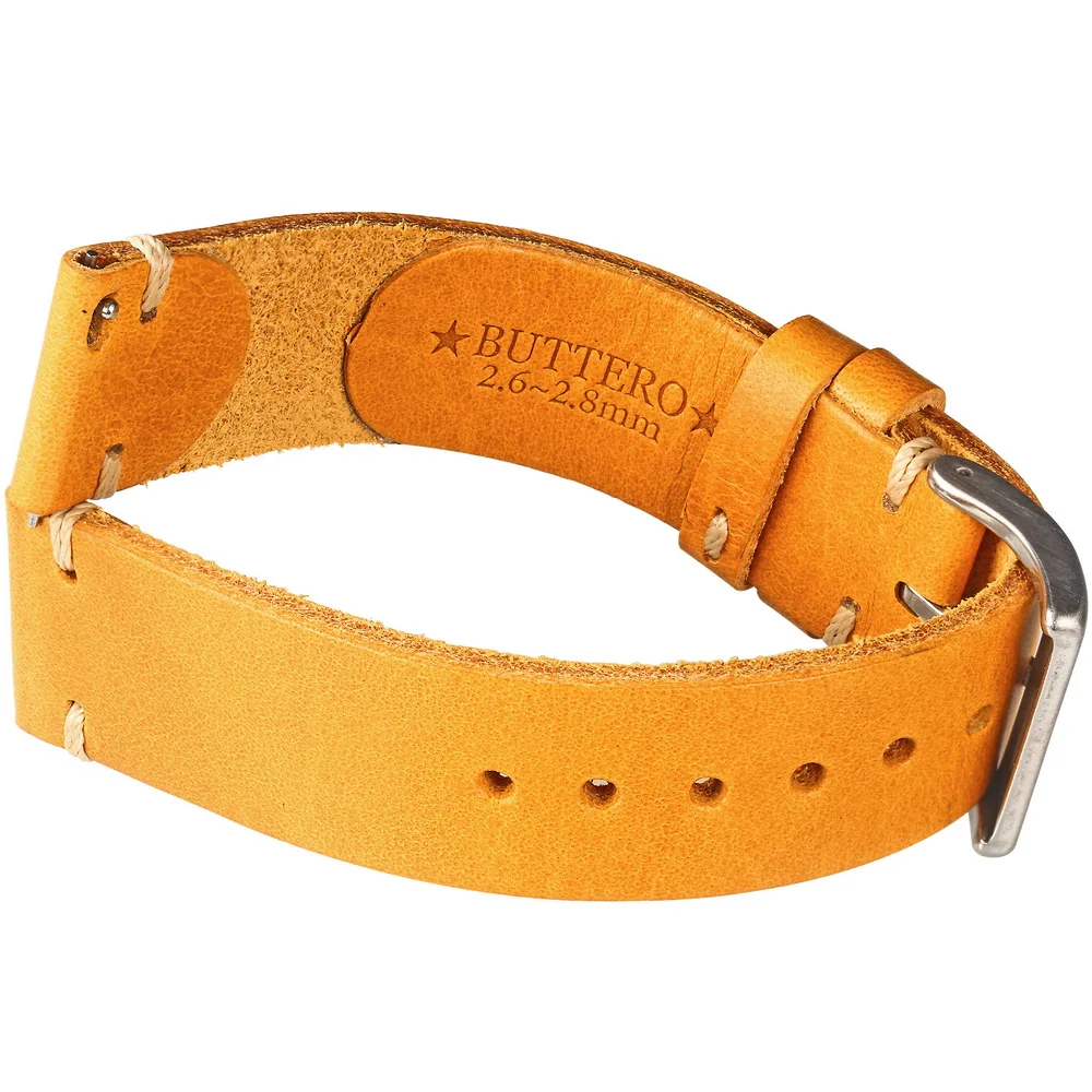 Bracelet En Cuir Véritable Italien 20mm - Couleur Jaune - Style Classique Homme