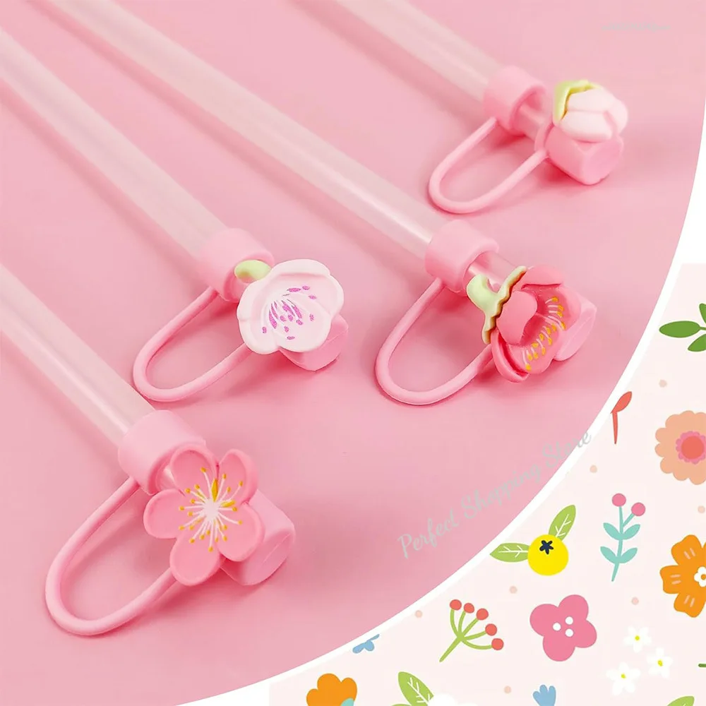 Lot De 8 Bouchons Anti-Poussière Pour Pailles Stanley Cup - Design Fleur/Cartoon - Protège Paille Mignon - 6