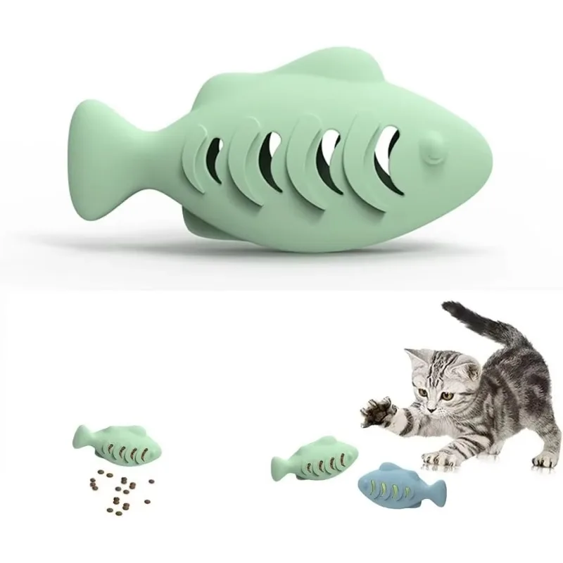 Fish Design Interactive Cat Toy for Indoor Cats Food Dispenser Feeder Blue Treat & Catnip Stuffer Fun Engaging Pet Playing