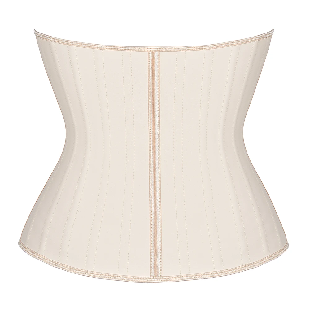 25 Steel Bones Latex Waist Trainer Front Zip And Hook Fajas Belt Cincher Underbust Corset
