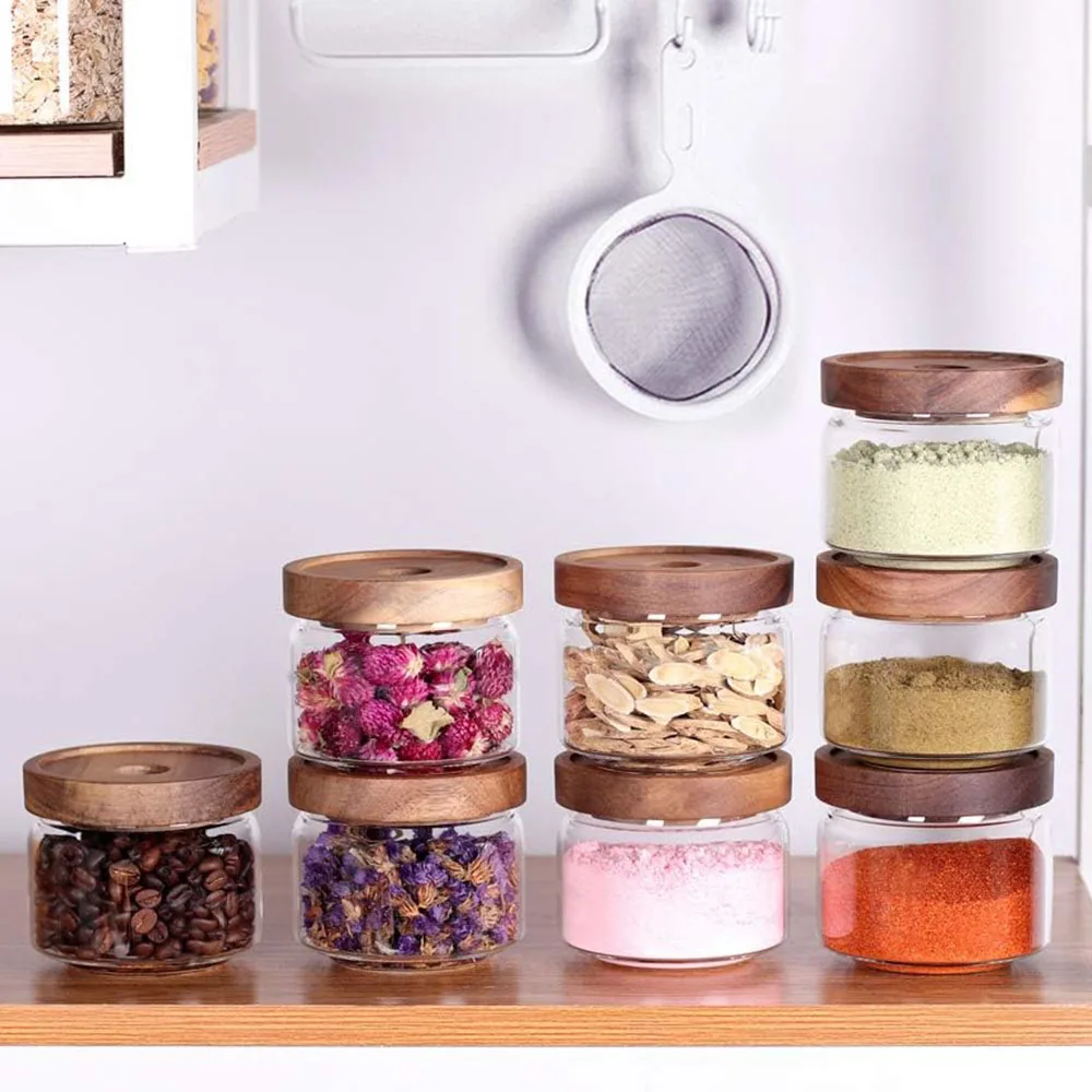 Spice Containers - 8.5oz Glass Spice Jars Stackable Empty Round Spice Bottles for kitchen Seasoning,coffee bean,tea,suger,herbs 2