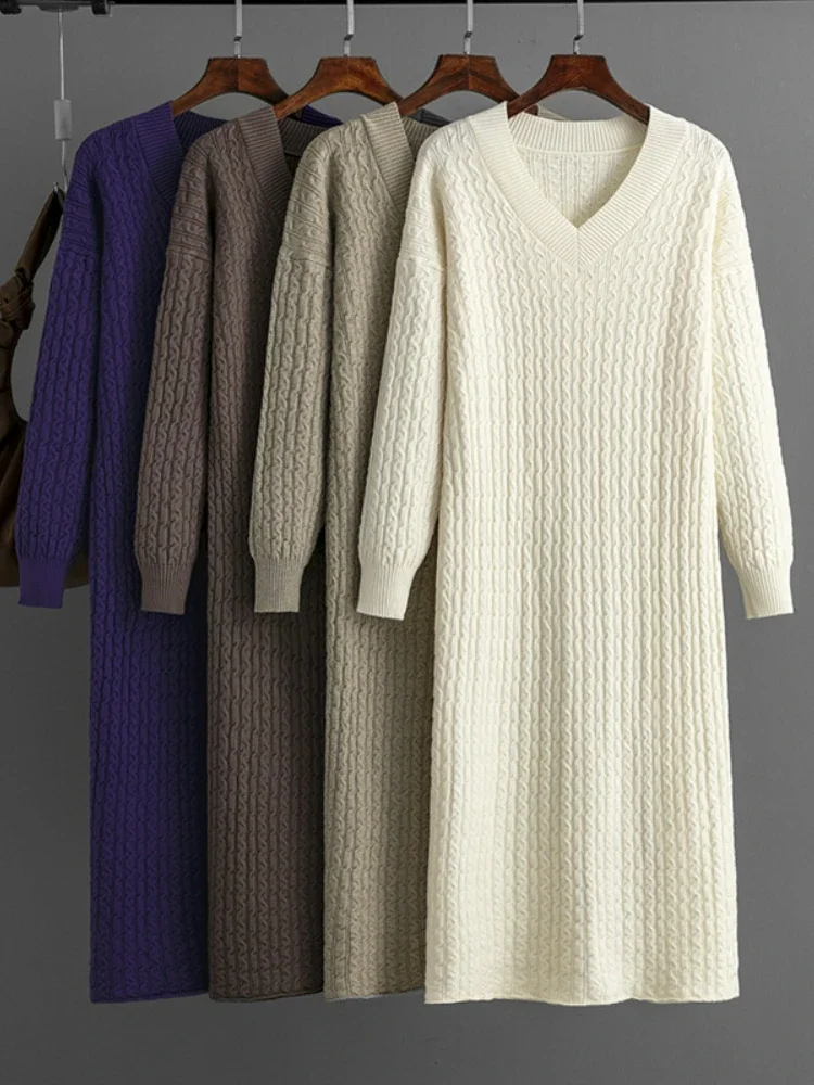 

Зимние вязаные черные женские платья 2023 Новые корейские модные платья для женщин элегантное женское платье с V-образным вырезом винтажное платье