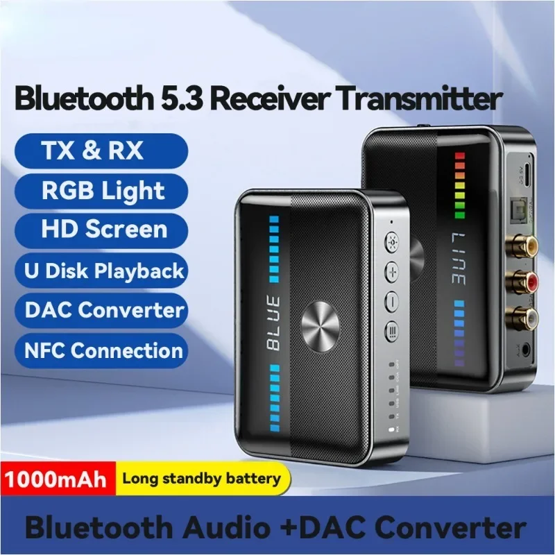 

NFC DAC Converter Bluetooth 5.3 Receiver Transmitter 3.5mm Aux Coaxial Optical Digital to Analog Audio Adapter U Disk play