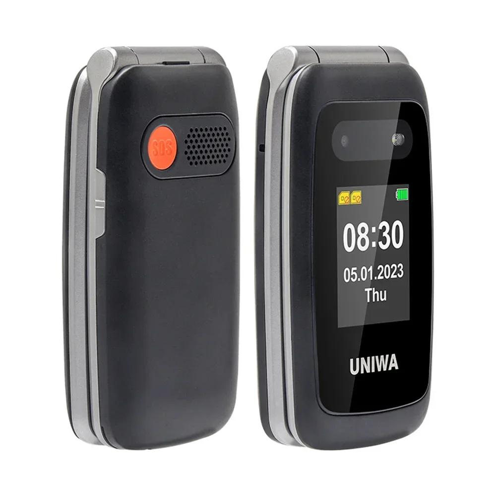 UNIWA V202T Flip Phone Large Buttons 4G Mobile Phone for Elderly 2.4Inch Dual Screen 1450mAh Battery With Emergency Call Button