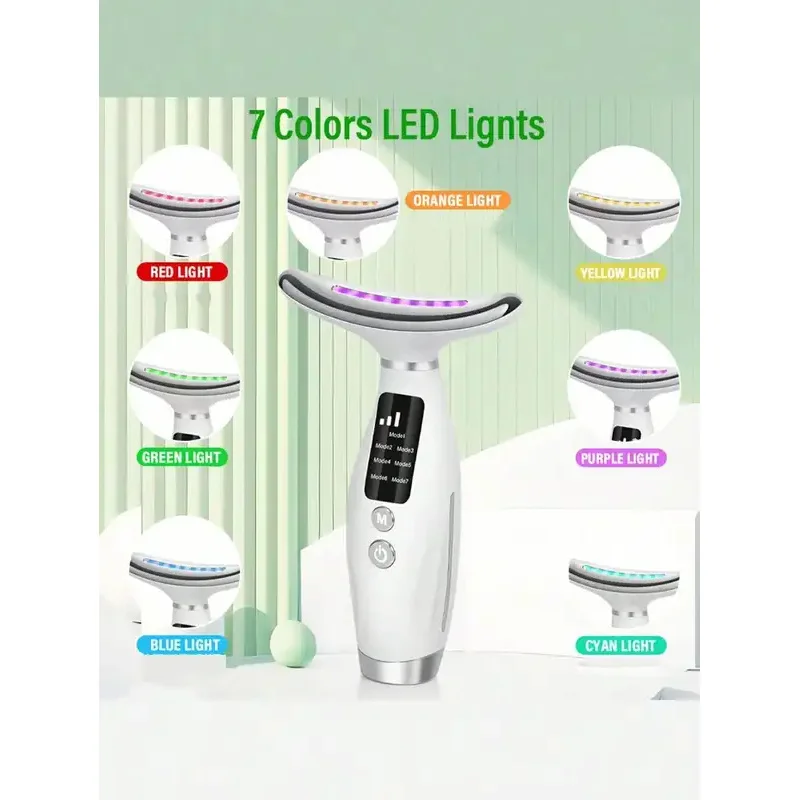 Appareil de beauté pour le cou avec mode d'éclairage coloré pour le visage et 7 vitesses de réglage, doté d'une poignée ergonomique._voghion.com