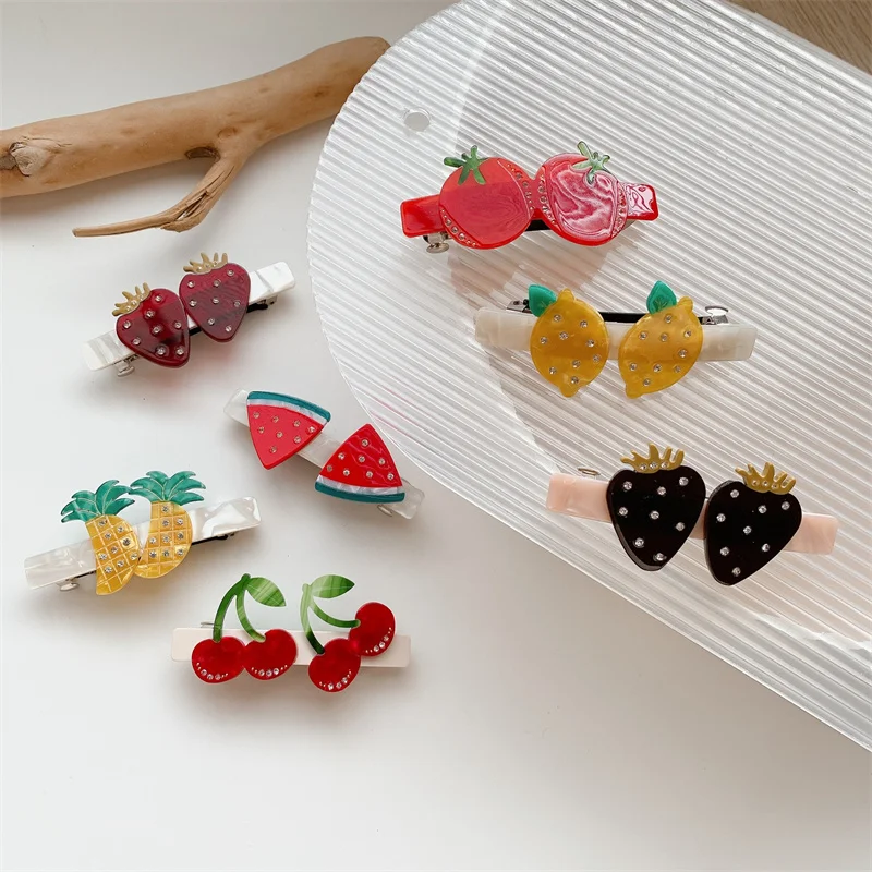 

Ins New Summer Fruits Acetate Hair Clips Barrettes Sweet Cute Geometric Colorful Side Pins Korean Women Girls Hair Accessories