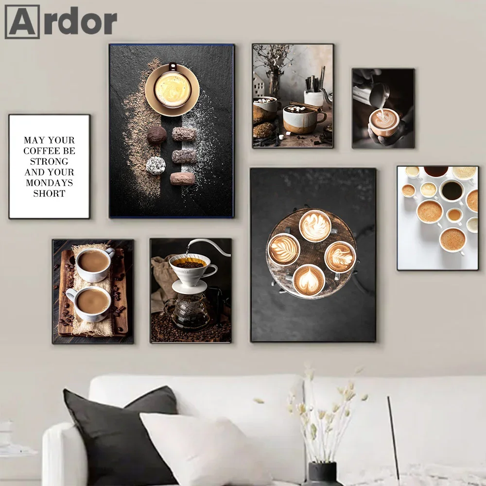 

Coffee Cups Spice Art Posters and Prints Flower Light Coffee Cups Cappuccino Canvas Painting Nordic Wall Picture Cafe Home Decor