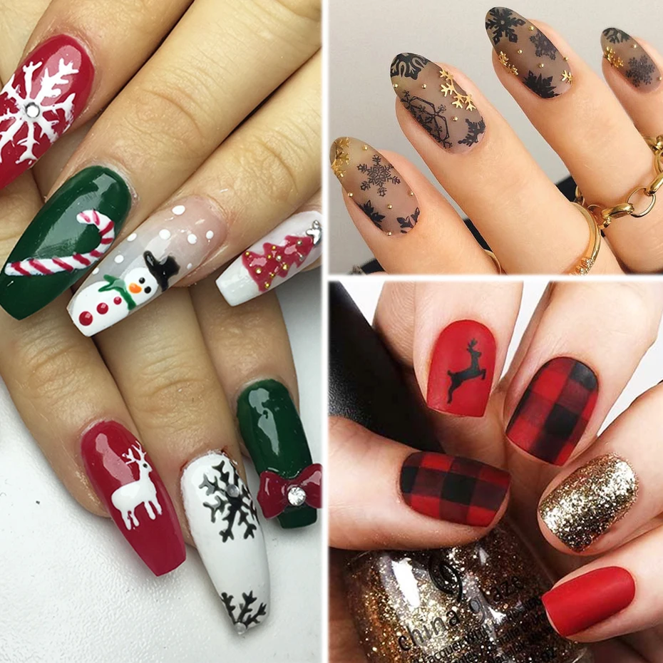Merry Christmas 3D Nails Sticker Winter Snowflake Elk Xmas Trees Cartoon Adhesive Sliders Nail Art Accessories Decals BEF797-801 nail stickers nail art decoration nail decals