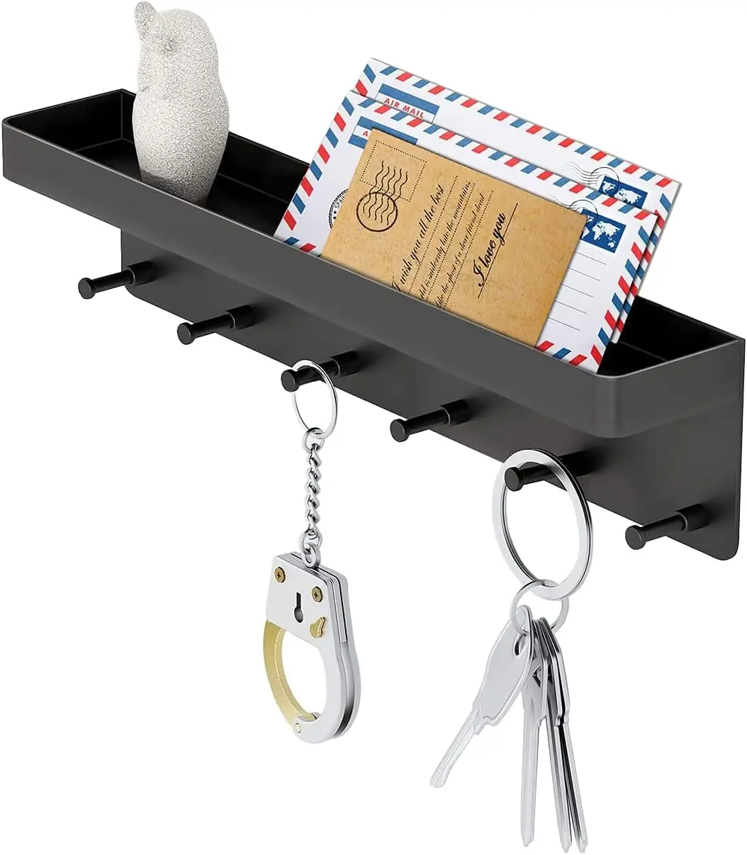 Key Holder Wall Mount Adhesive With Mail Organizer Tray With 6 Hooks