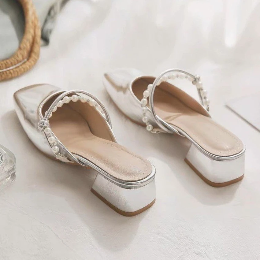 Sandals Women Caput Quadratum Chunky Med High Heels Flip Flops Slingback Casual Candy Skidproof Beach Shoes For Women Fashion