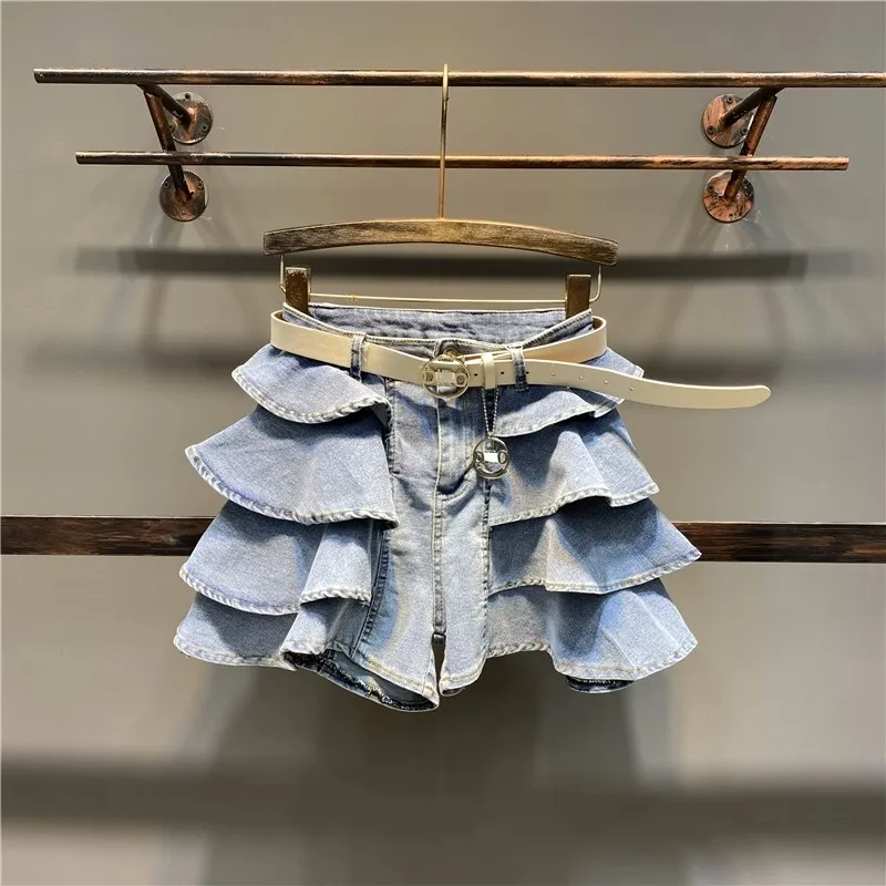 

Denim Shorts For Womens 2023 Summer New Light Blue High Waist Jeans Puffy Ruffle Fashion Denim Shorts Korean Fashion Chic Jean