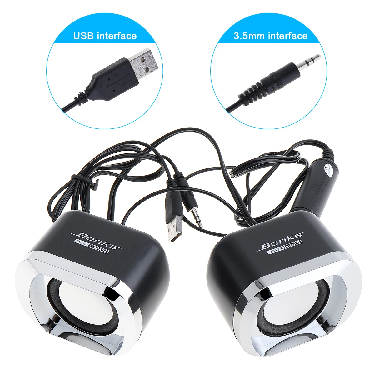 Bonks DX12 Portable USB2.0 Subwoofer Small Speaker with 3.5mm Audio Plug and USB Power Plug for Desktop PC Laptop MP3 Phone