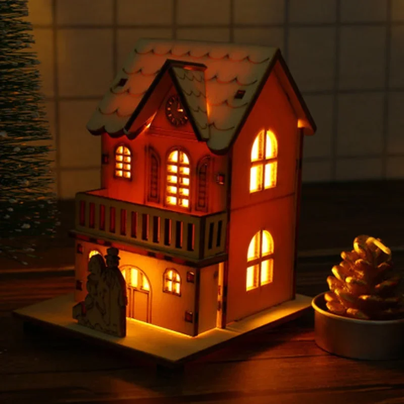Festival Led Light Wood House Christmas Tree Decorations For Home Decoration Wooden House DIY Gift Window Decoration Log Cabin