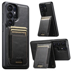 Magnetic Leather Wallet Case with Card Holder and Stand - Galaxy S26 Plus (Black)