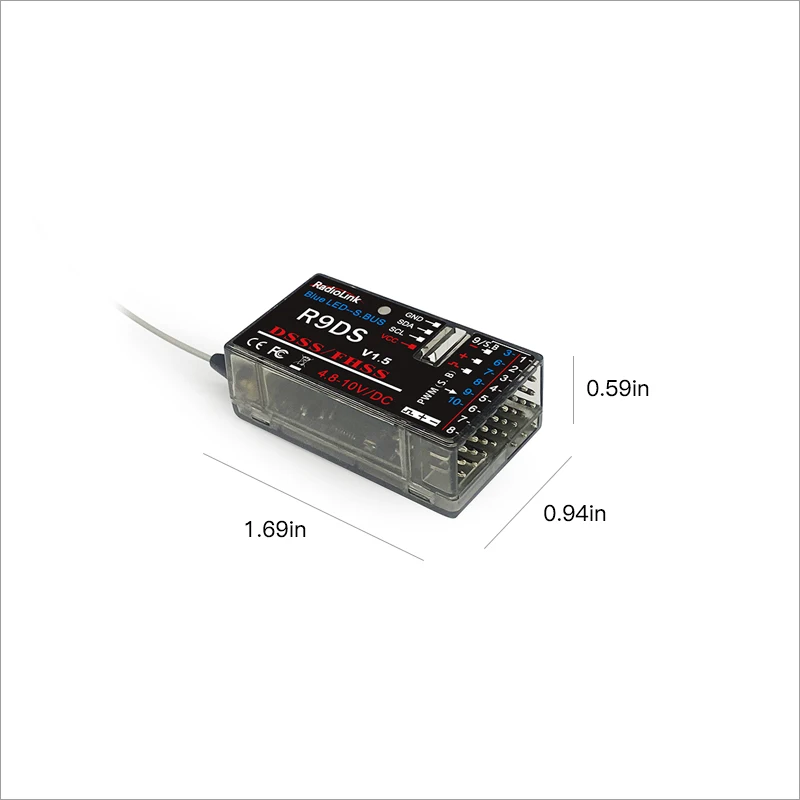 Récepteur Radiolink R8EF avec huit canaux pour drone RC, boîtier noir.